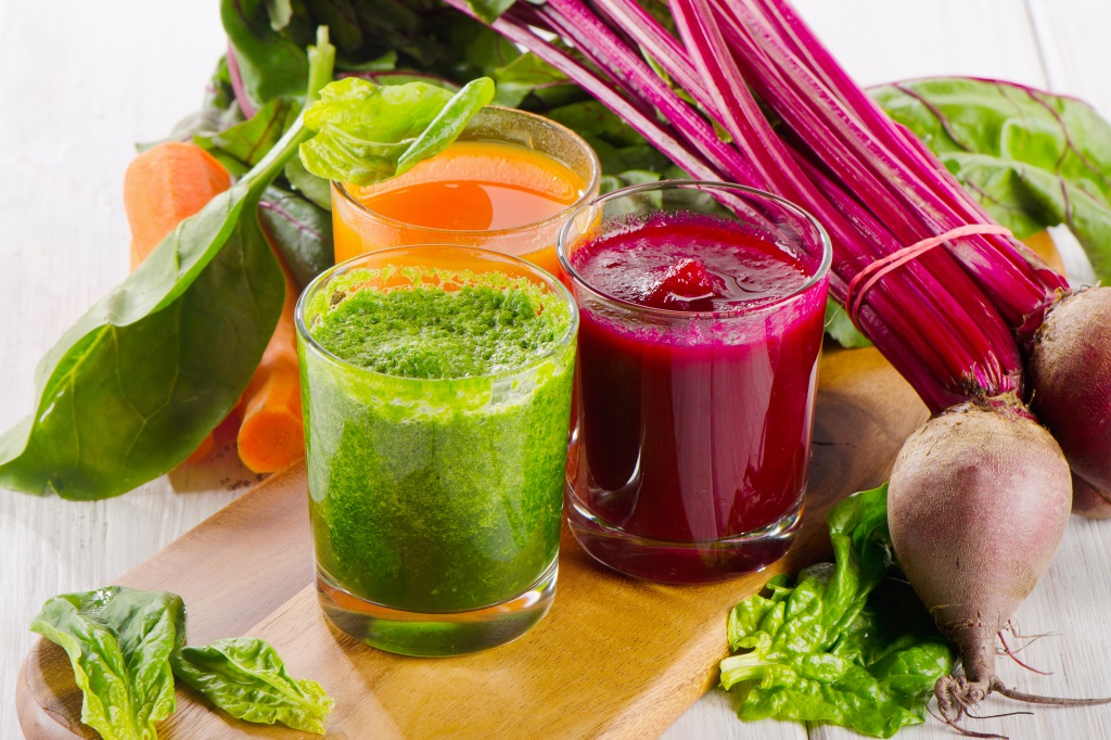 Healthy vegetable smoothie and juice. Selective focus